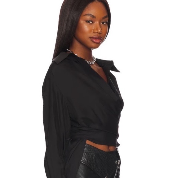 REVOLVE SILK GAUGE81 Stylish Black Wrap Top. - Picture 11 of 11